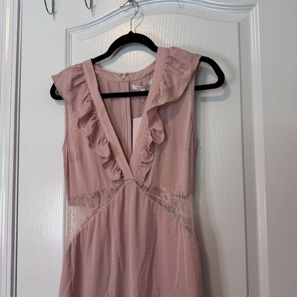 Avec Les Filles Pink Satin Lace Cut Out Ruffle Trim Midi Slip Dress NWT Size S - Picture 3 of 10
